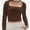 Coffee bean color, variant on Womens Crop Shirts Square Neck Long Sleeve Top Basic Slim Fitted Blouse T-Shirts