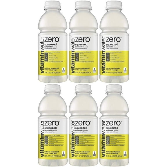 Vitamin Water Zero, Lemonade - Squeezed, 20oz Bottle Pack of 6, Total of 120 Oz