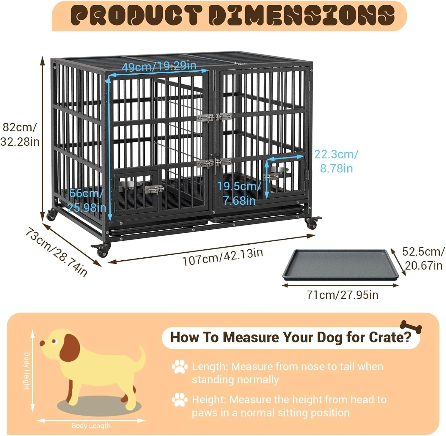 Acekid Heavy Duty Dog Crate 42 Inch&nbsp;- Indestructible Escape-Proof Metal Dog Kennel, Furniture Style Pet Cage for Large/Medium/Small Dogs, Sliding Rail Design, Indoor & Outdoor Use