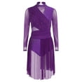 thumbnail image 5 of Sholeno  Womens Lyrical Dance Dress Rhinestone Long Sleeve Skirted Leotard Figure Ice Skating Dancing Purple XL, 5 of 7