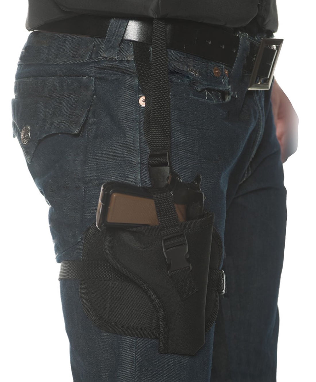 With Buckles Black Leg Holster Deluxe for Adults One Size Attaches to a Belt