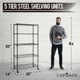 thumbnail image 3 of CAPHAUS 3/4/5-Tier Adjustable Height Wire Shelving Unit, Wire Rack Shelving, Metal Steel Storage Shelves, Garage Shelving Storage Organizer, Utility Storage Shelf, 5-Tier With Wheels, Black, 3 of 9