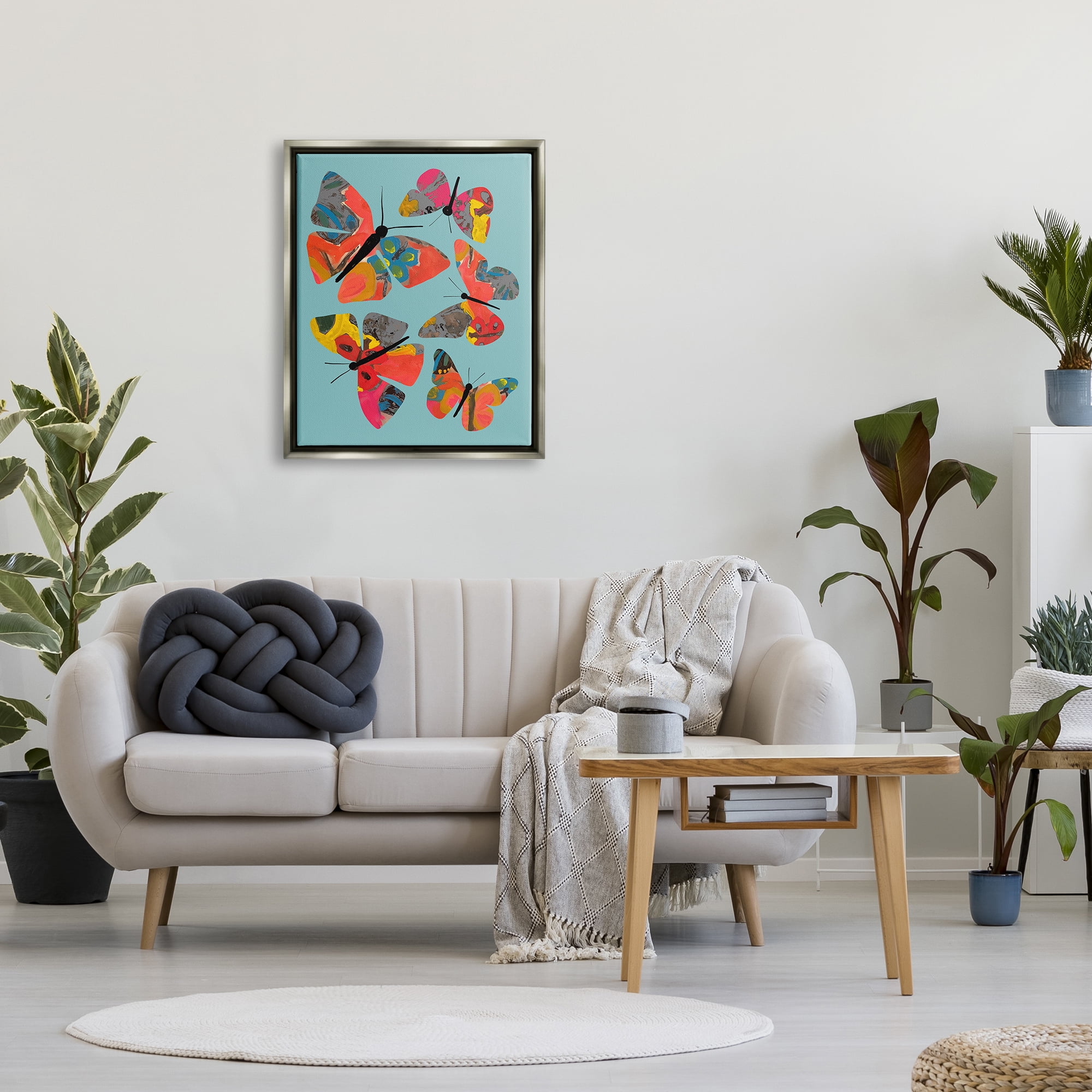 Stupell Industries Abstract Patterned Butterflies Animals & Insects Painting Gray Floater Framed Art Print Wall Art, 25 x 31