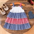 thumbnail image 5 of lnmuld Toddler Girls Independence Day Tiered Dress Red White Blue Gingham Flag Heart Embroidery Sleeveless Party Outfit Size:12-18 Months, 5 of 9