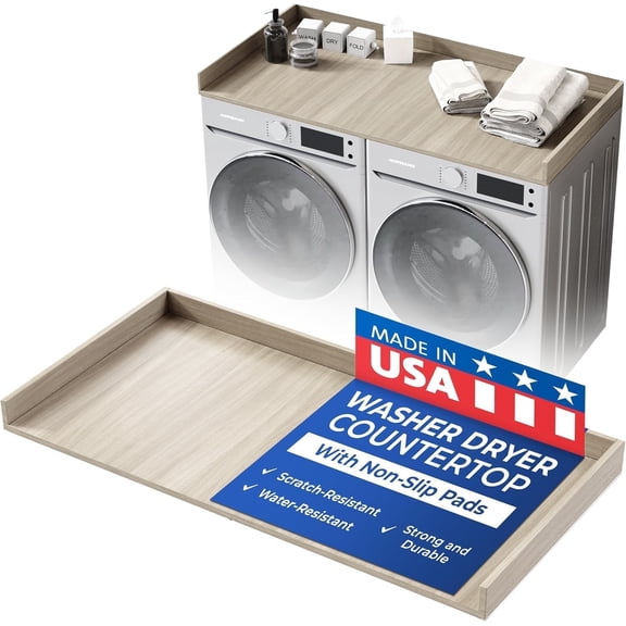 OfficeSimpli Large Washer Dryer Countertop 30 x 58 - Made in USA - Laundry Countertop Over Washer and Dryer, Laundry Room Countertop Organization Solution with Non-Slip Pads, Rustic Oak