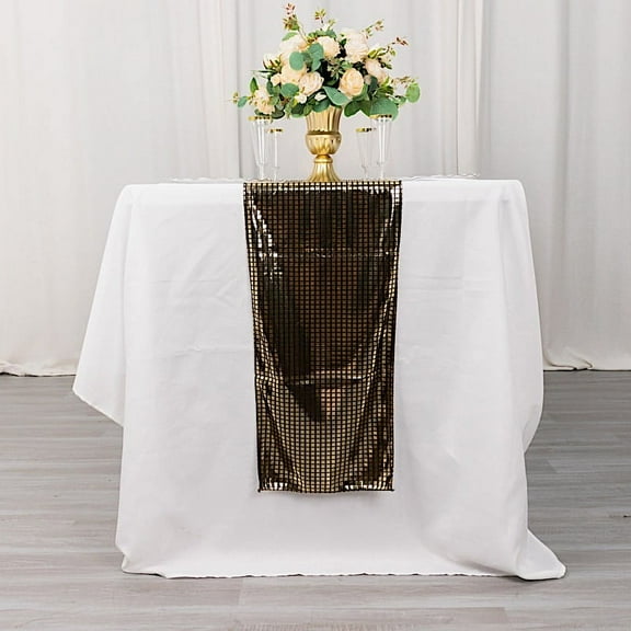 BalsaCircle 12x108 in Black Polyester Table Runner Gold Mirror Foil Party Events Reception Decorations