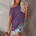 thumbnail image 4 of XFLWAM Women's Crew Neck Short Sleeve Tunic Tops Basic Loose T Shirts Solid Color Batwing Sleeve Casual Tee with Pocket Purple L, 4 of 5