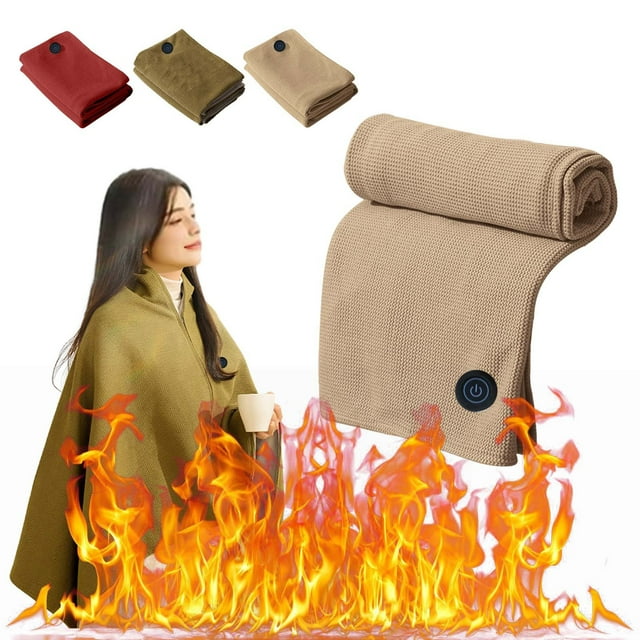 USB Heated Shawl - 3 Temperature Settings, Fast Heating & Machine Washable for Office, Travel, Camping & Home Use
