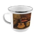thumbnail image 2 of Music Steel Camping Mug, Music Instruments on Wooden Stage in Pub Beverage Cafe Counter Bar, Printed Thermal Cup for Camping and Outdoor Activities, by Ambesonne, 2 of 2