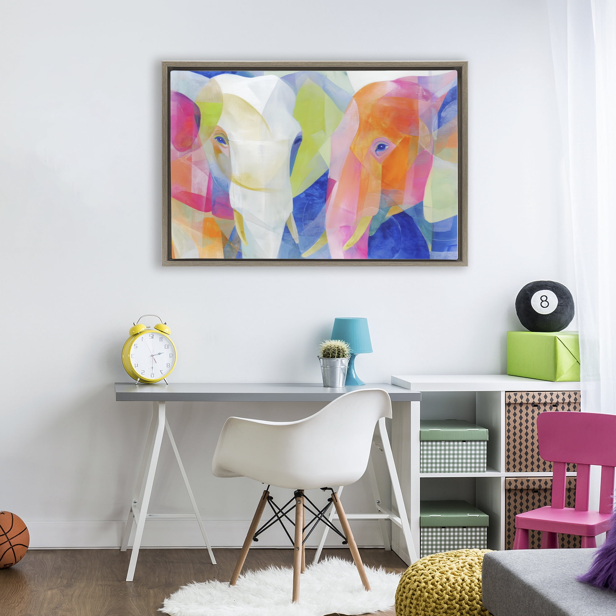 Stupell Industries Two Elephants Geometric Composition Brown Framed Floater Canvas Wall Art, design by Chromatic Storm Studio