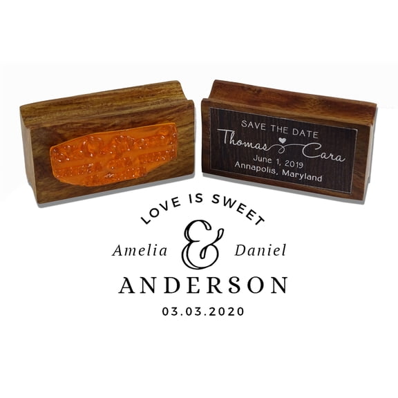 Printtoo Personalized Wedding Favor Round Wood Mounted Stamp Love Is Sweet Rubber Custom Stamper-1.57 Inches Diamater