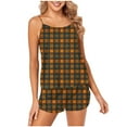 thumbnail image 3 of Feancey Satin Pajamas Sets for Women Plaid Print Cami Shorts Pjs Set Soft Cozy Silk Sleepwear Two Piece Cute Casual 2 Piece Loungewear Novelty Gifts Yellow S, 3 of 5