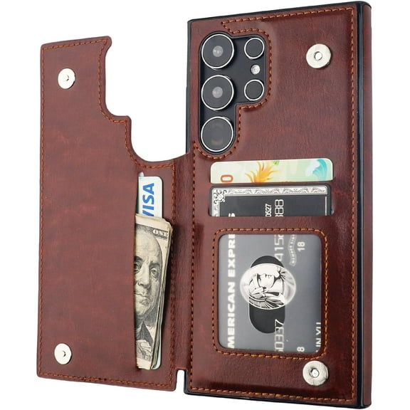 REQO Compatible with Samsung Galaxy S24 Ultra Wallet Case with Card Holder, PU Leather Kickstand Card Slots Case, Double Magnetic Clasp and Durable Shockproof Cover 5G 6.8 Inch