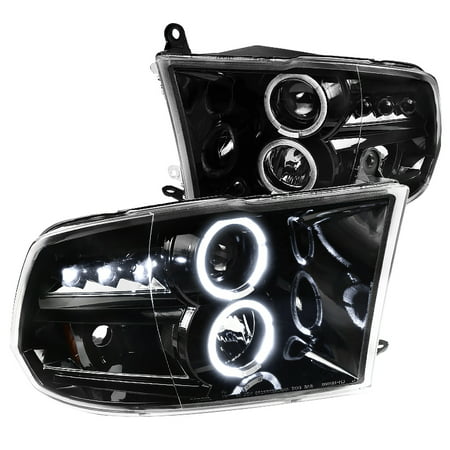 Spec-D Tuning For 2009-2019 Dodge Ram 1500 2500 3500 Pickup Jet Black LED Dual Halo Projector Headlights