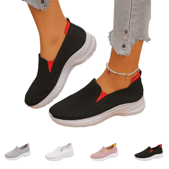 EKVAHL Women's Orthopedic Slip‑On Walking Shoes Breathable Knit Loafers Wide Width Lightweight Slip‑Resistant Gym Casual Sneakers Black