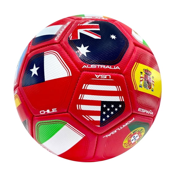 Country Flags Soccer Ball, World Club National Teams, A Grade Textured - Size 5 Red