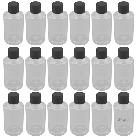 24 Pcs of 5.1 fl oz / 150 ml Plastic Squeeze Bottles with Flip Top Caps, Transparent Slant Shoulder Bottles for Shampoo Lotion Paint Cosmetic Liquids, Bottles with Black Lids for Travel and Storage