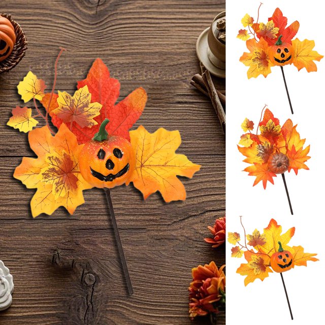 Inserto de corona de hoja de arce de Halloween | Spray de piña de calabaza y bayas rojas | Decoración de Cosecha de Otoño | Materiales de espuma plástica | 25x19cm | Naranja | 1 Pieza | Arreglo de
