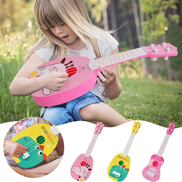 Mini Ukelele Guitarra de juguete - Instrumento musical de plástico de 36 cm con 4 cuerdas • Juguete musical para educación temprana para niños • Ligero y portátil • Regalo de cumpleaños de Navidad