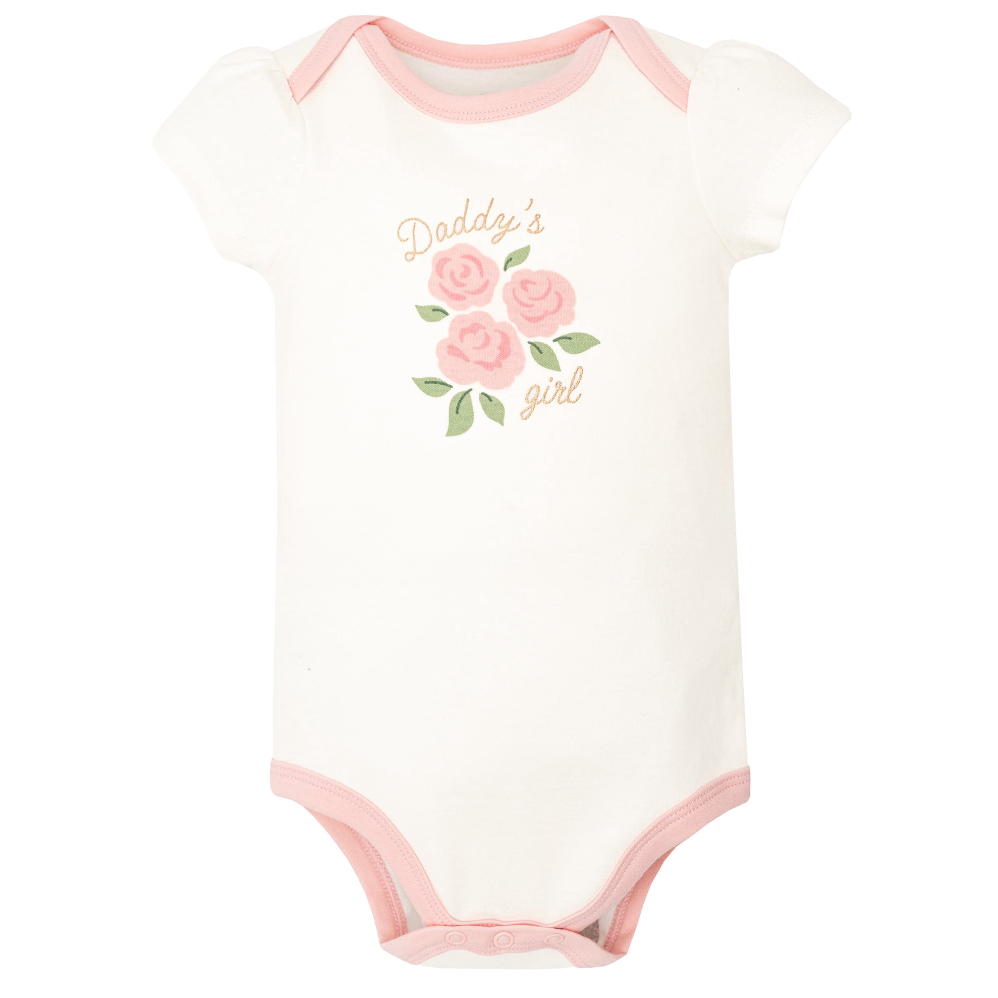 Hudson Baby Infant Girls Cotton Bodysuits 5-Pack, Soft Pink Sage Rose, 0-3 Months