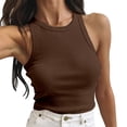 thumbnail image 2 of Women's Crop Top Short Tops Solid Color Neck Round Vest Sleeveless Tank Top Women's Top for Fitness Sport Yoga Coffee, 2 of 3
