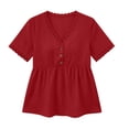 thumbnail image 6 of Womens Short Sleeve Babydoll Tops Lace Trim V Neck Solid Color Tunic Shirts Summer Spring Blouse, 6 of 6
