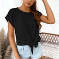 thumbnail image 2 of Ymauqau T-Shirts pour Femmes Manches Courtes Roulées Col Rond Nœud devant Crop Tops Tendance Décontracté T-Shirts Coupe Ample Blouses, 2 of 7