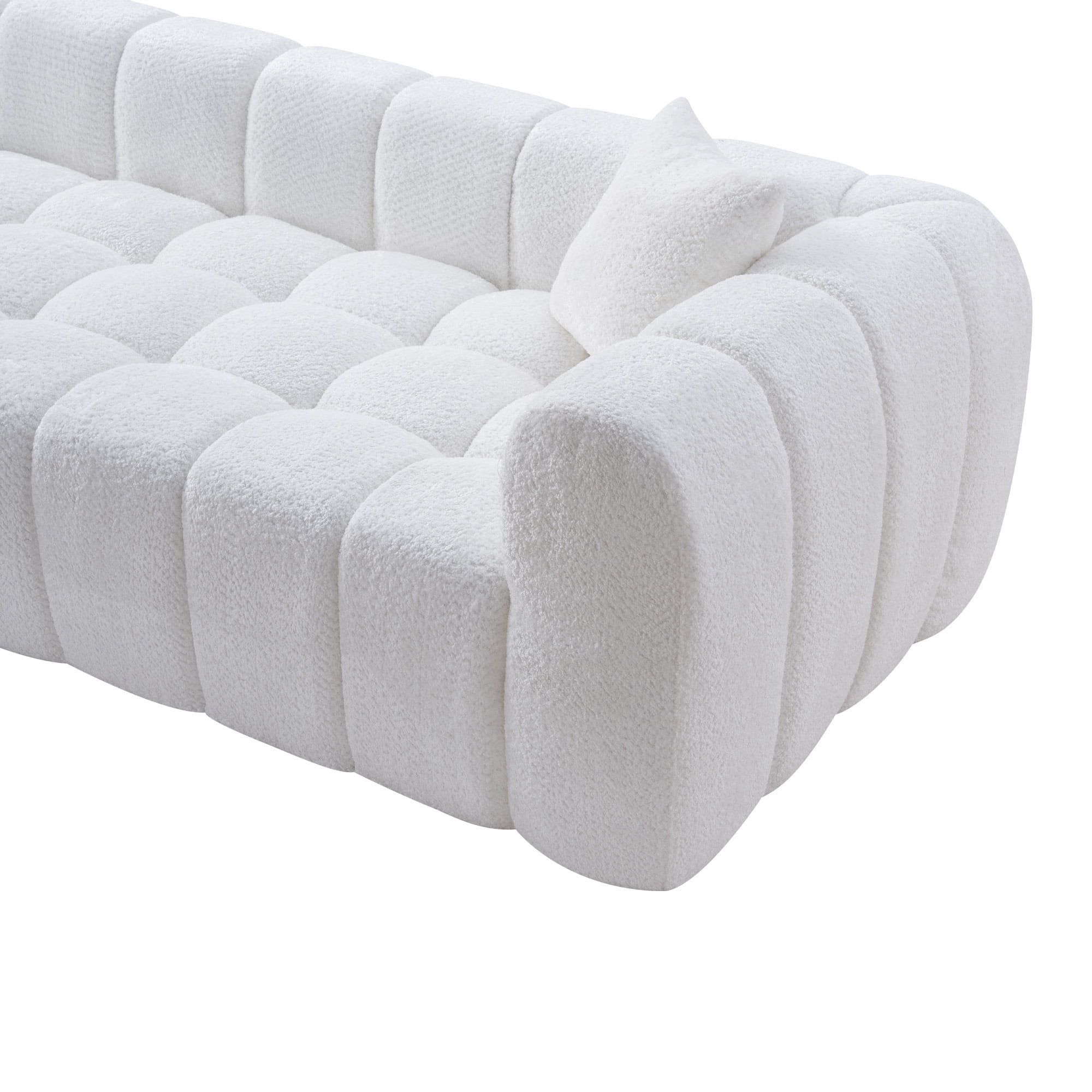 Aukfa 103" Oversized Boucle Cloud Sofa Deep Seat Boneless Couch with Square Tufted for Living Room, 2Pillows, Cream