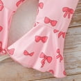 thumbnail image 6 of XEGLSBU Toddler Girl Outfits 4T Cotton Girls Cute Long Sleeve Hoodie with Ruffled Sleeves Round Neck Bow Print Patchwork Flare Pants Set 0 4 Years Old Pink Size 2-3 Years, 6 of 7