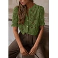 thumbnail image 4 of PRETTYGARDEN Womens Summer Lace Tops Short Puff Sleeve Casual Dressy Blouses Eyelet Crew Neck Buttom Down Shirts, 4 of 9