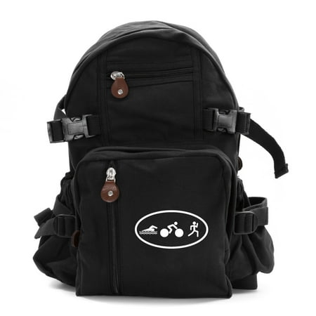 Triathlon Logo Swim Bike Run Cycling Army Sport Heavyweight Canvas Backpack (Best Mountain Bike Backpack)