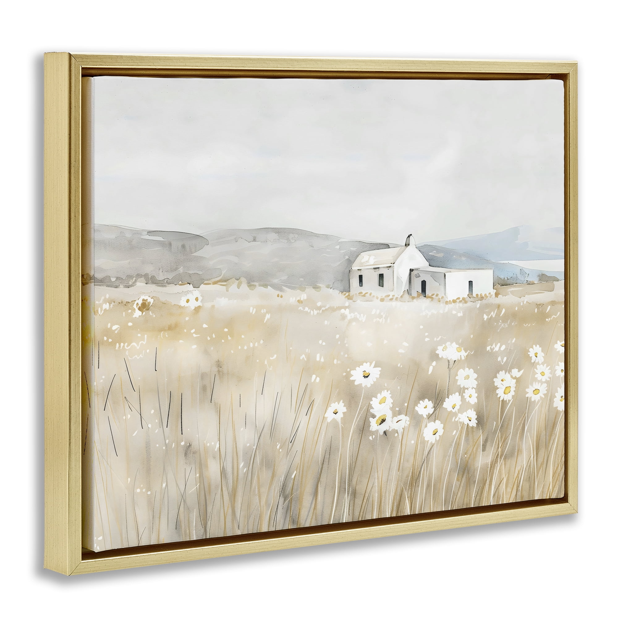 Stupell Industries Rustic Landscape Daisy Meadow Gold Framed Floater Canvas Wall Art, design by Creative Studio
