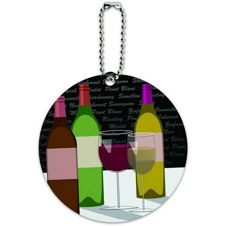 Wine Glasses and Bottles Merlot Shiraz Pinot Round Luggage ID Tag Card for Suitcase or