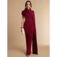 thumbnail image 4 of Burgundy Asymmetrical Draped Maxi Dress With Ruched Waist And One-Shoulder, 4 of 30