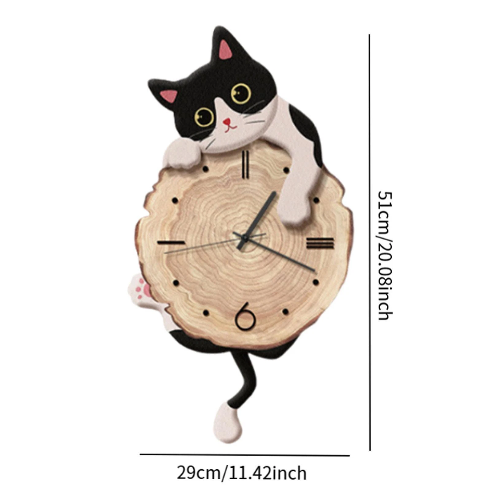 Cat Wall Clock Modern with Swinging Tail Silent for Kids Room Bedroom Home Decor