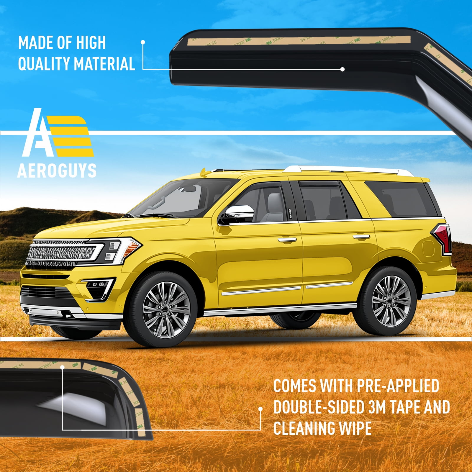 Extra Durable Window Deflectors In-Channel Window Visors Rain Guards Fit for Ford Expedition 2018-2024, Sun Visors, Wind Vent Visors, vent shades, Exterior Car Accessories - 4 pcs. AG0800