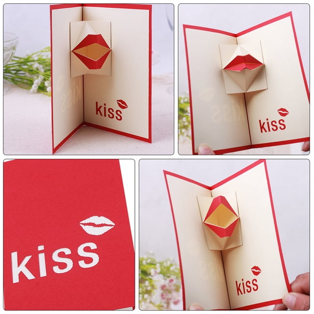 WRISTBIQUE 1 Pce Carte de Vœux Lèvres Rouges Faite à la Main Pop-Up Carte de la Saint-Valentin pour Expression d'Amour Forte