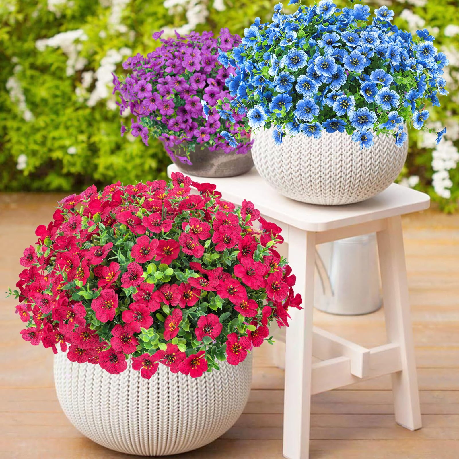 Scidweet 16 Bundles Artificial Fake Flowers Outdoor, Faux Flowers Plastic Plants Spring Summer Outside Home Porch Garden Window Box Decor