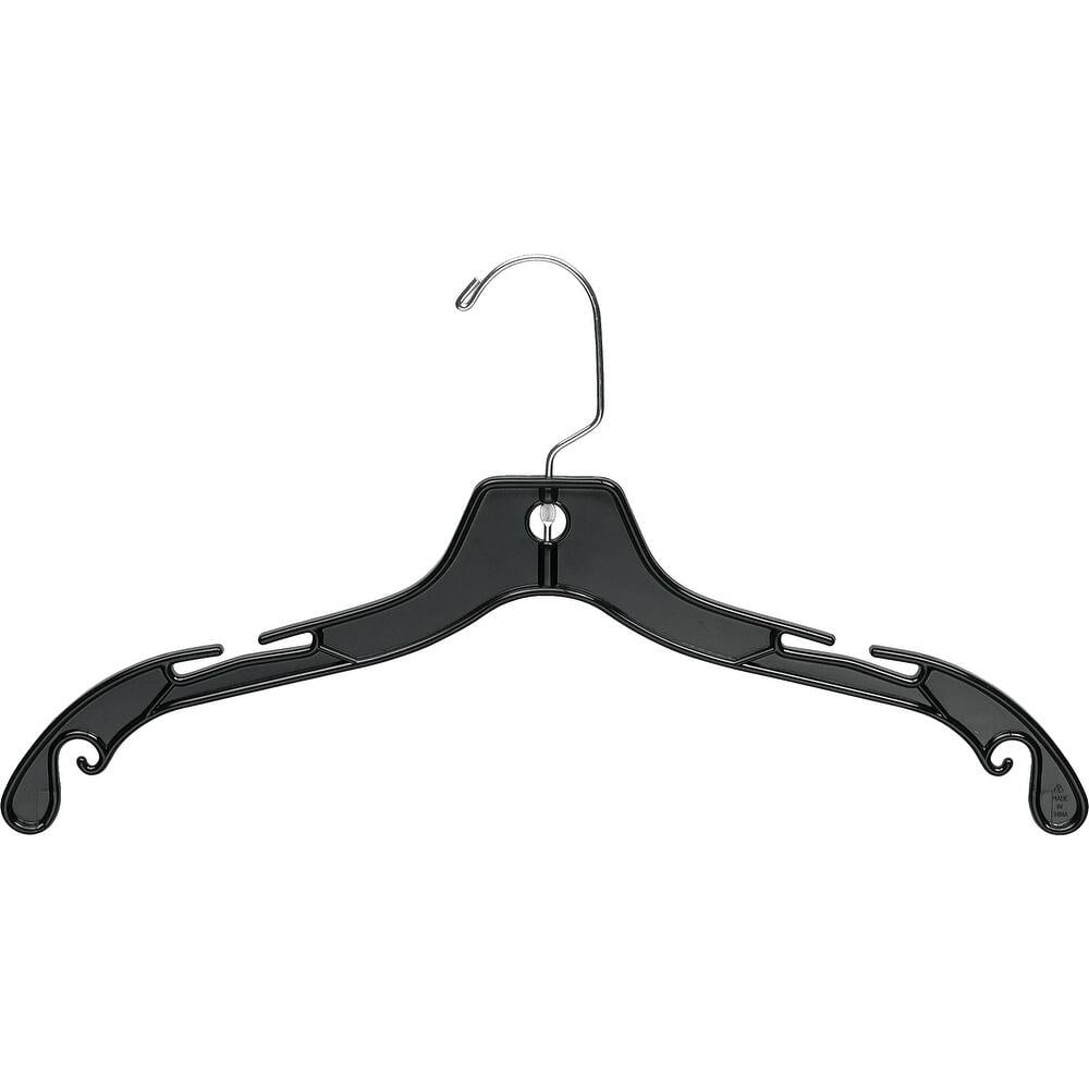 Matte Black Plastic Top Hanger, Space Saving w/ Notches and 360 Degree Chrome Swivel Hook for Shirt or Dress, 100 Pack