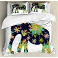 thumbnail image 1 of Folk Art Duvet Cover Set Queen Size, Animal Print Image with Blossoming Abstract Floral Ornamental Elephant Silhouette, Decorative 3 Piece Bedding Set with 2 Pillow Shams, Multicolor, by Ambesonne, 1 of 3
