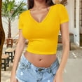 thumbnail image 2 of Womens Tops Soft Workout Slim Casual Short Sleeved V Neck Crop Top Polyester & Spandex Lightweight Breathable Perfect for Daily Life & Sports Package Size: 25X25X2Cm L Shirts for Women, 2 of 5