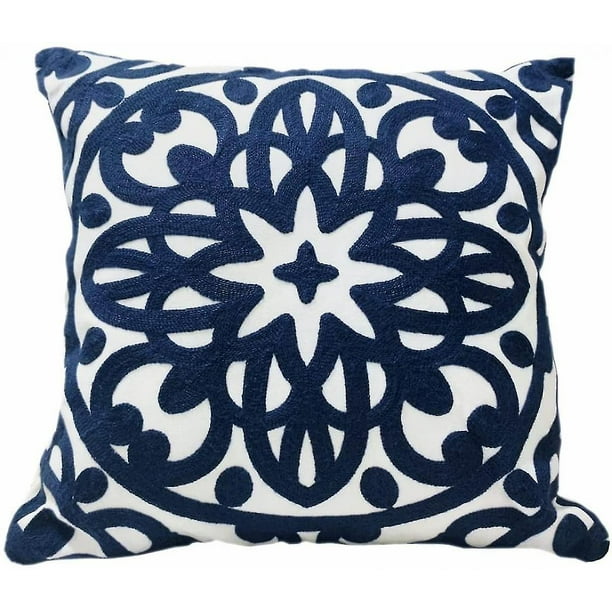 Funda de almohada bordada de Lona de algodón YONGSHENG 18 x 18 pulgadas azul