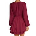 thumbnail image 2 of Kiapeise Womens  Deep V Neck Wrap Dress Long Baggy Sleeve Tie Waist Ruffle Hem Flowy Swing Mini Short Dress, 2 of 3