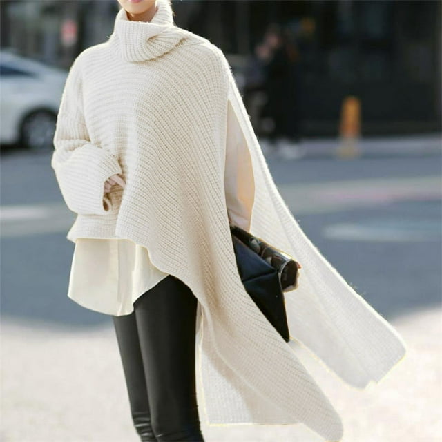 Suéter de cuello alto de manga larga para mujer, jersey de punto holgado, cortavientos, de calidad europea y americana, para otoño e invierno