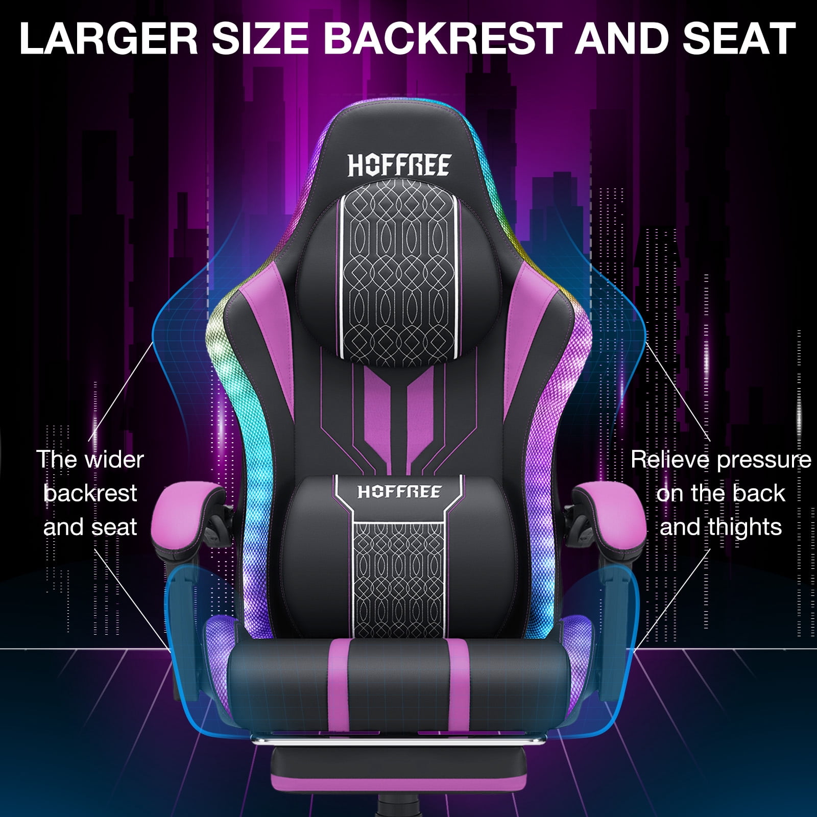 Hoffree Gaming Chair with Speakers Big and Tall Office Chair with Footrest Heavy Duty Gamer Chair with Lumbar Support Height Adjustable 360-Swivel Seat and Headrest for Adults, 400lbs