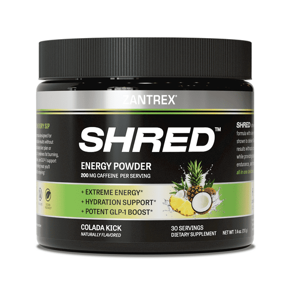 Zantrex Shred - 200mg Caffeine - GLP-1 Support - Intense Energy - Hydration - Colada Kick - 30 servings