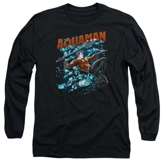 JLA Justice League Aqua Bubbles Long Sleeve Adult 18/1 T-Shirt Black