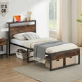 thumbnail image 5 of Behost 14" Twin Bed Frame with Headboard , Power Outlets Platform Beds for Bedroom, Rustic Brwon, 5 of 8