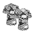 thumbnail image 3 of Yiaed Skull and palm leaves Print Women's T Shirt V-Neck Short Sleeve Shirt Casual Breathable Tee Summer Tops-Medium, 3 of 5