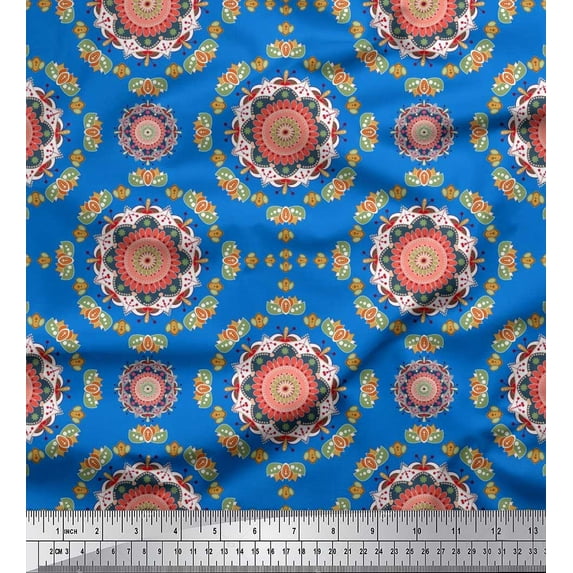 Soimoi Polyester Crepe Fabric Floral Mandala Print Fabric by Yard 42 Inch Wide